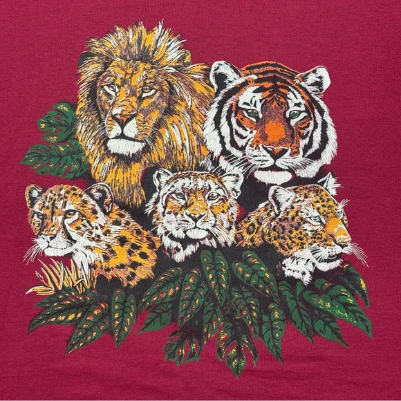 Vintage Lion Tiger Cat t shirt red single stitch screen stars men’s XL 24x30 - Picture 2 of 5